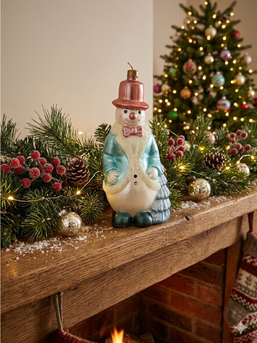 Vintage 90s Candle Christmas Mantel Holiday Snowman Ornament Christopher Radko?